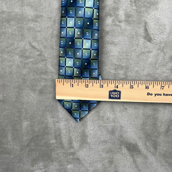 Jones New York Mens Tie and Pocket Square Set Blue Olive Geometric J1291D - Picture 7 of 9